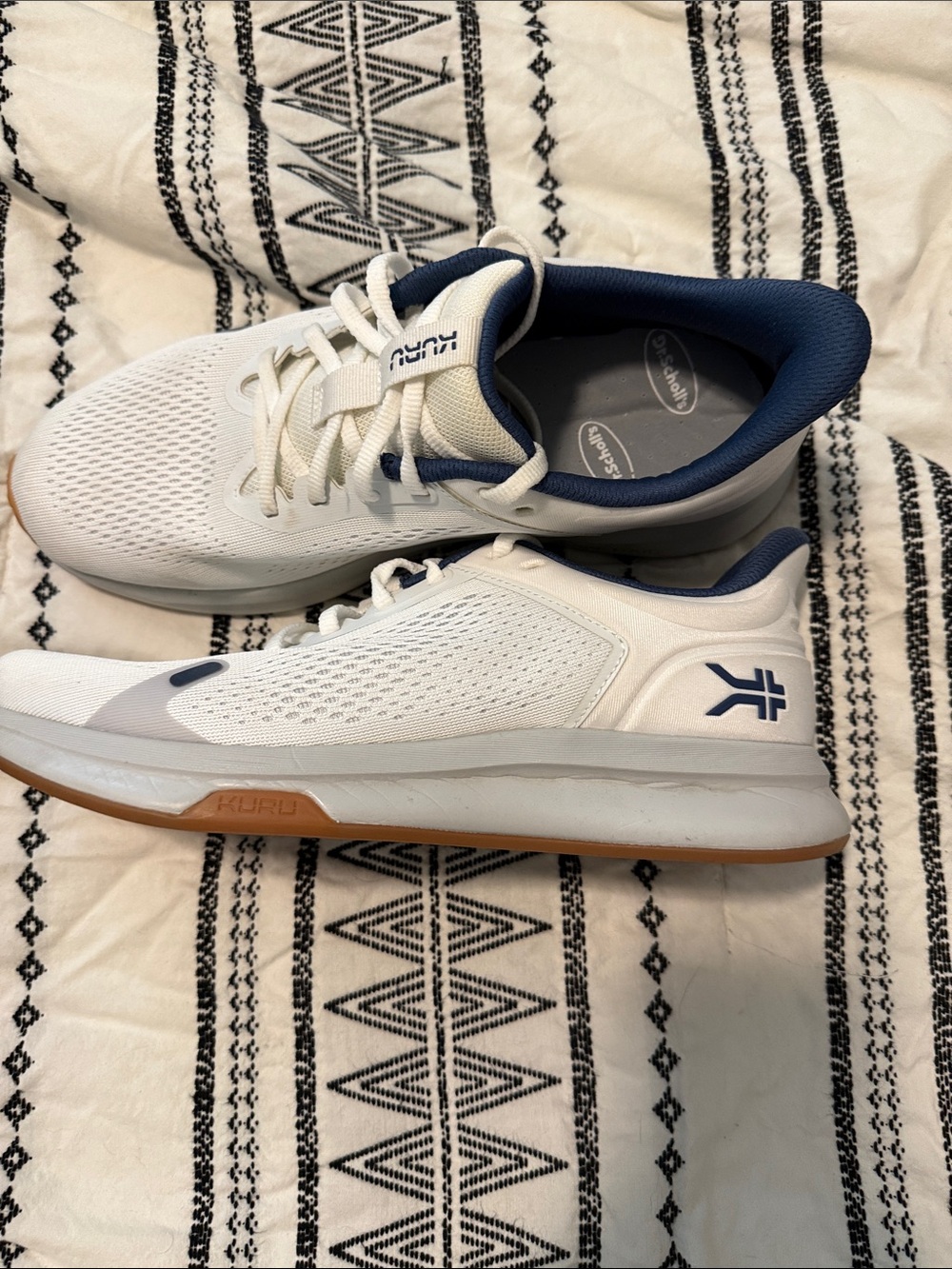 KURU Men's White & Navy Performance Athletic Shoes with Gum Outsole
